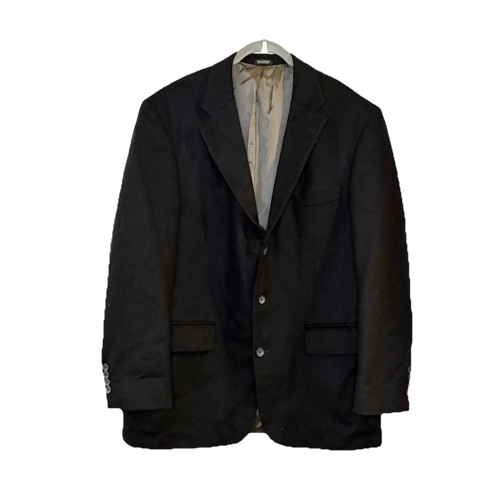 Oscar de la Renta Cashmere Wool Blazer Men 42R Black 3 Button Brushed Sport Coat
